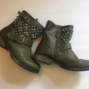 Olive green studded boots